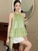  Set áo yếm xanh phối tà quần bí 
