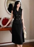  Set áo váy gile xếp ly 