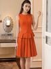 Set áo váy cam xếp ly