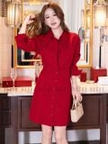  Đầm đỏ cổ sơ mi 