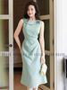 Đầm xanh mint cổ sen