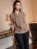  Set áo nâu cổ vest tay dơi 