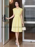  Đầm vàng caro cổ sơ mi 