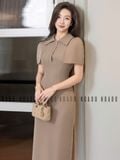  Đầm nâu bút chì tay choàng 