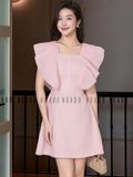  Đầm hồng cổ vuông cánh tiên 