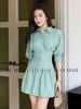  Đầm xanh mint xếp ly ngực 