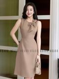  Đầm nâu cổ tròn phối nơ 