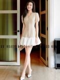  Đầm nude phối tùng bí trắng 