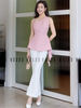  Set áo quần hồng xếp ly vai 