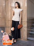  [TẶNG TÚI] Set áo nude tay con chân váy dập ly [TÂM x ND] 