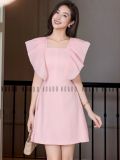  Đầm hồng cổ vuông cánh tiên 