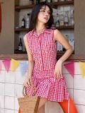  Set áo váy caro đỏ tùng nhún [TÂM x ND] 