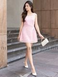  Đầm caro hồng cổ vuông phối ren [TÂM x ND] 
