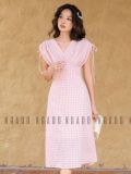  Đầm caro hồng nhún vai [TÂM x ND] 