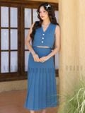  Set áo váy gile xanh xếp ly [TÂM x ND] 