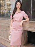  [TẶNG TÚI] Set áo váy hồng tay hoa [THẢO x ND] 