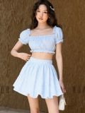  Set caro xanh áo croptop quần bí [TÂM x ND] 