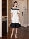  Đầm trắng cổ tròn phối đen [DIỄM x ND] 