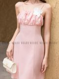  Đầm hồng cúp ngực nhún phối hoa [TÂM x ND] 