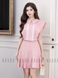  Set áo váy hồng phối ren trắng 