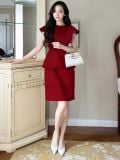  Đầm đỏ peplum cánh tiên 