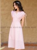  Đầm caro hồng nhún vai [TÂM x ND] 