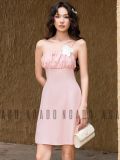  Đầm hồng cúp ngực nhún phối hoa [TÂM x ND] 