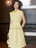  Đầm vàng caro cổ sơ mi 