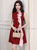  Đầm đỏ phối vạt hồng 