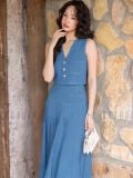  Set áo váy gile xanh xếp ly [TÂM x ND] 
