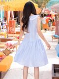  Đầm caro xanh cổ sen phối trắng [TÂM x ND] 