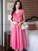  Đầm babydoll hồng cổ nhún 