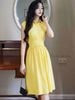  Đầm vàng cổ sơ mi 