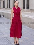  Set áo đỏ chân váy dập ly [LM x ND] 