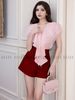  Set áo hồng quần short đỏ 