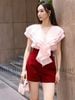  Set áo hồng quần short đỏ [TÂM x ND] 