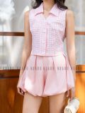  Set áo caro hồng quần bí [TÂM x ND] 