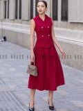  Set áo đỏ chân váy dập ly [LM x ND] 