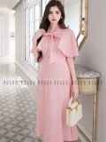  Đầm hồng tay xoè cột nơ 