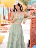  Set áo váy caro xanh xoắn ngực [TÂM x ND] 