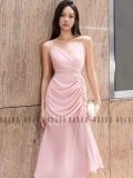  Đầm voan hồng hai dây tùng nhún 