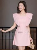  Đầm hồng cổ vuông cánh tiên 