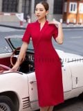  Đầm đỏ cổ vest xẻ tà [LM x ND] 