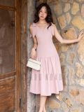  Đầm hồng cổ V dây nơ vai [TÂM x ND] 