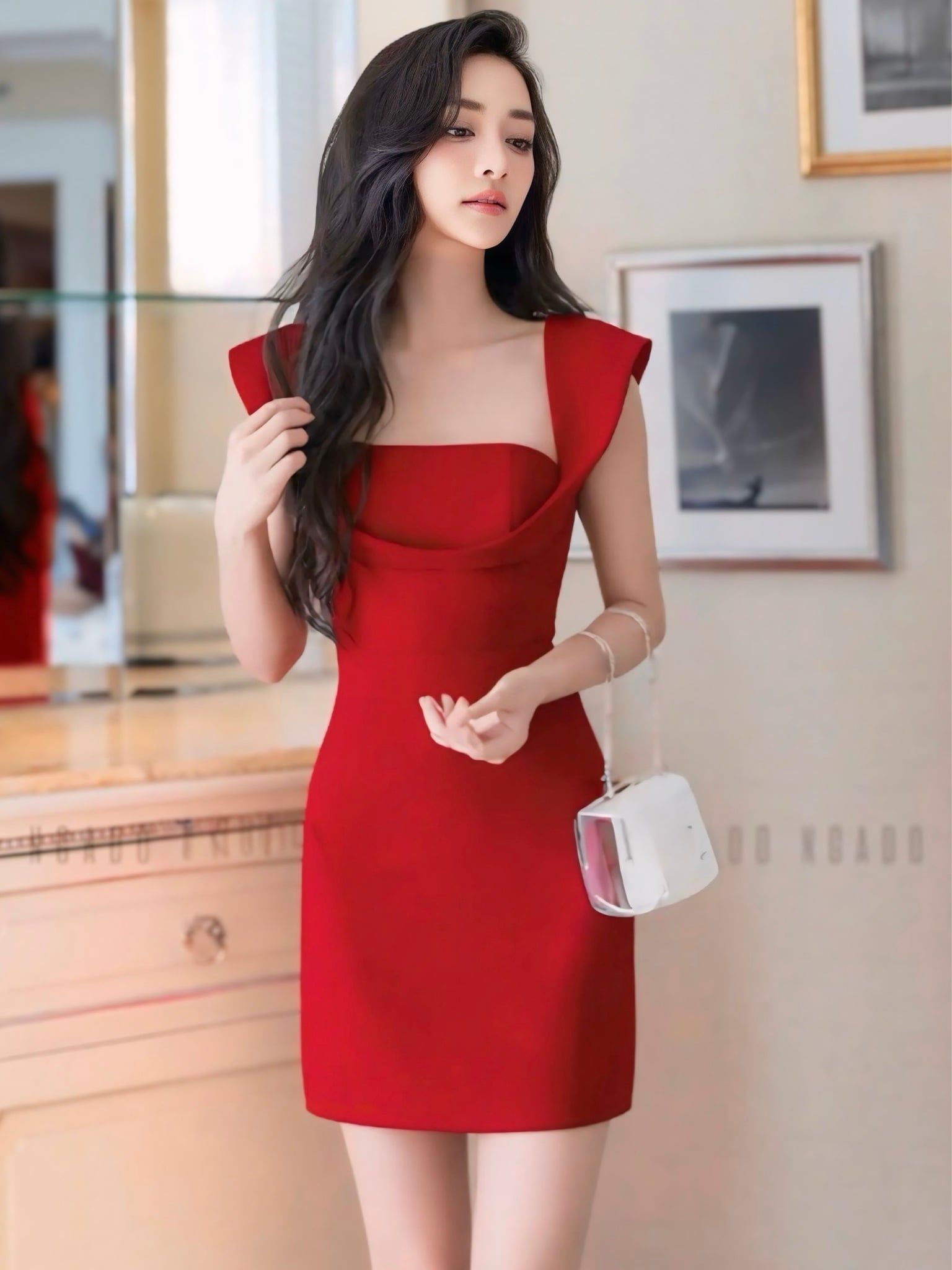  Đầm đỏ cổ đổ cúp ngực [GIANG x ND] 