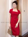  Đầm đỏ tà xếp 