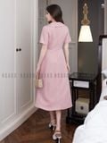  Đầm hồng xếp ly cổ vest 