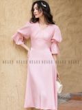  Đầm hồng xếp ly ngực tay bồng [TÂM x ND] 