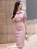  [TẶNG TÚI] Set áo váy hồng tay hoa [THẢO x ND] 