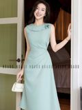  Đầm xanh mint cổ sen 